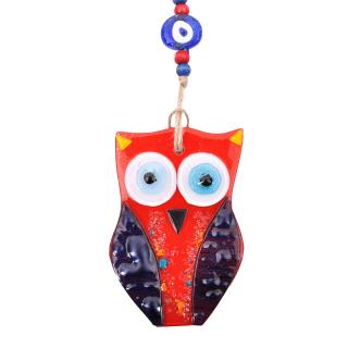 Fused glass Fylliana Owl in red color, size 12cm