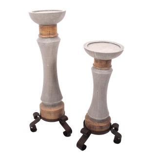 Polyresin candleholder Fylliana in grey antique color, size 36.5cm