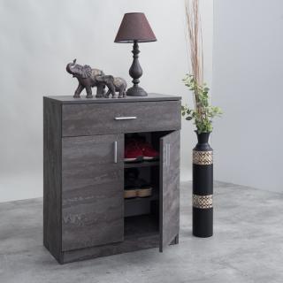 Shoe cabinet with 3 shelves and 1 drawer in industrial grey color, size 64*32*82