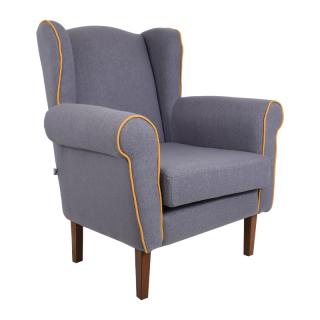 Armchair Fylliana Maria with wooden legs, in gray color with yellow cord, size 84*77*101