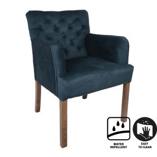 Armchair Fylliana New F4 with buttons and wooden legs in petrol color, size 65x70x88cm