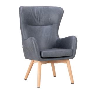 Armchair Fylliana Thetis with wooden legs and PU frabric in gray-light blue color, size 70*65*105cm