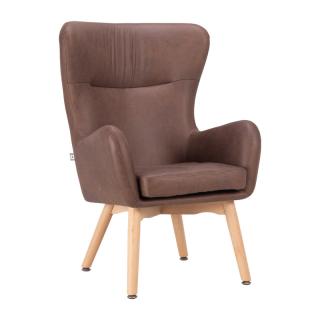 Armchair Fylliana Thetis with wooden legs and PU frabric in brown color, size 70*65*105