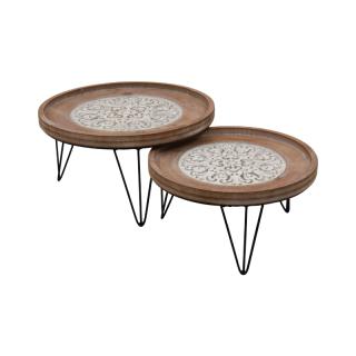 Set of 2 metal tray in brown-white color ,size 34x34x18cm