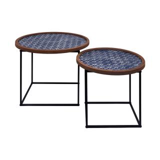 Set of 2 metal tables in blue color ,size 60x60x46cm