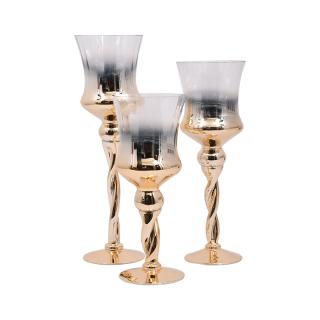 Set Fylliana of three glass candleholders in gold color, size 30+35+40cm