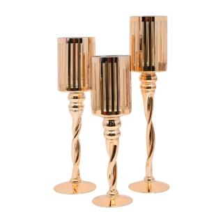 Set Fylliana of three glass candleholders in gold color, size 35+40+45cm