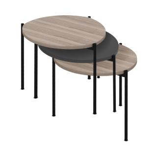 Set of 3 tables Wisdom in grey oak-antrachite color ,size 45x45x45+45x45x40+45x45x35