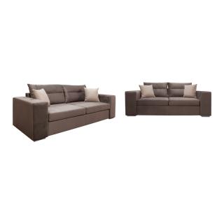 Set 2+3 Fylliana Le Mans in brown color with beige cushions