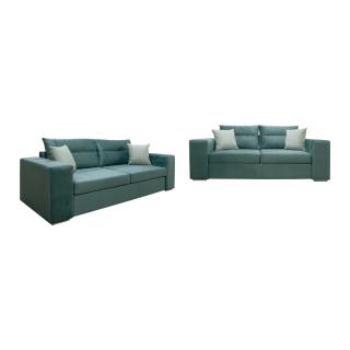 Set 2+3 Fylliana Le Mans in petrol color with mint cushions