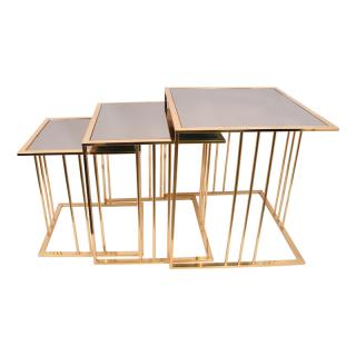 Set of 3 coffee table  Ronda in metal frame with bronze glass top