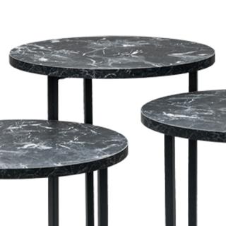 Set of 3 round tables Fylliana Diamond in black marble color