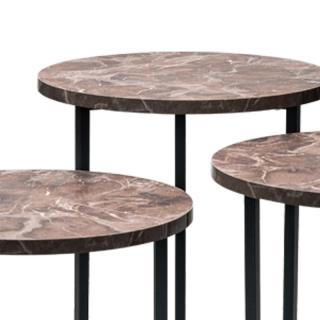 Set of 3 round tables Fylliana Diamond in grey marble color
