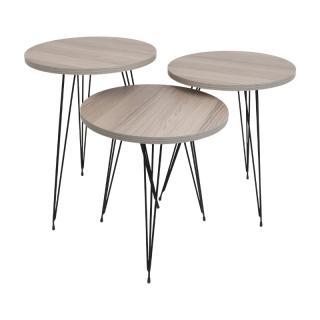 Set of 3 round tables Fylliana 890 in grey oak color 40*52cm