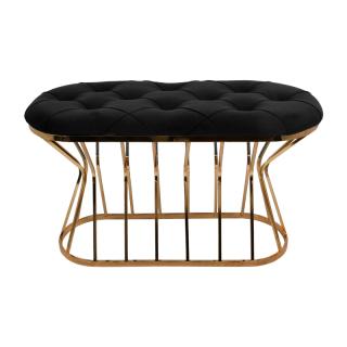 Stool Lithos in metal frame with beige fabric ,size 90x38x53cm