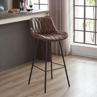 Bar chair Fylliana 2033 brown PU color with black metal base ,size 48,5x50,5x101cm