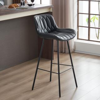 Bar chair Fylliana 2033 black PU color with black metal base ,size 48,5x50,5x101cm