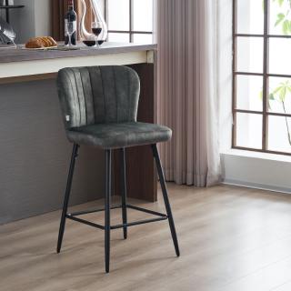 Bar chair Fylliana 2036 olive fabric color with black metal base ,size 51x54x94cm