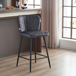 Bar chair Fylliana 2036 grey fabric color with black metal base ,size 51x54x94cm