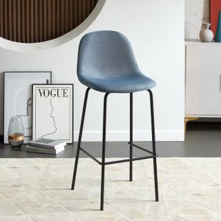 Bar chair Fylliana BA7 in grey-blue fabric with black metallic legs, size 49x45x105cm