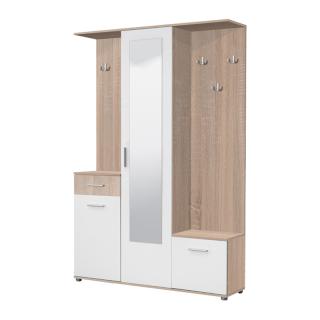 Hallstand and shoe rack Fylliana Martin in sonoma and white color, size 133.5*33*197.5cm