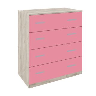 Chest of four drawers Fylliana Smile in grey oak and pink color, size  80*45*90cm
