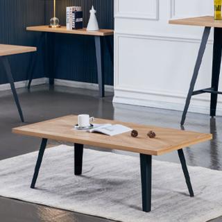 Coffee table Fylliana with wood immitation top and metallic base, size 130x70x45cm