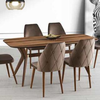 Dinning table Fylliana Xavier with paper wood top and metallic base, size 140*90*75cm